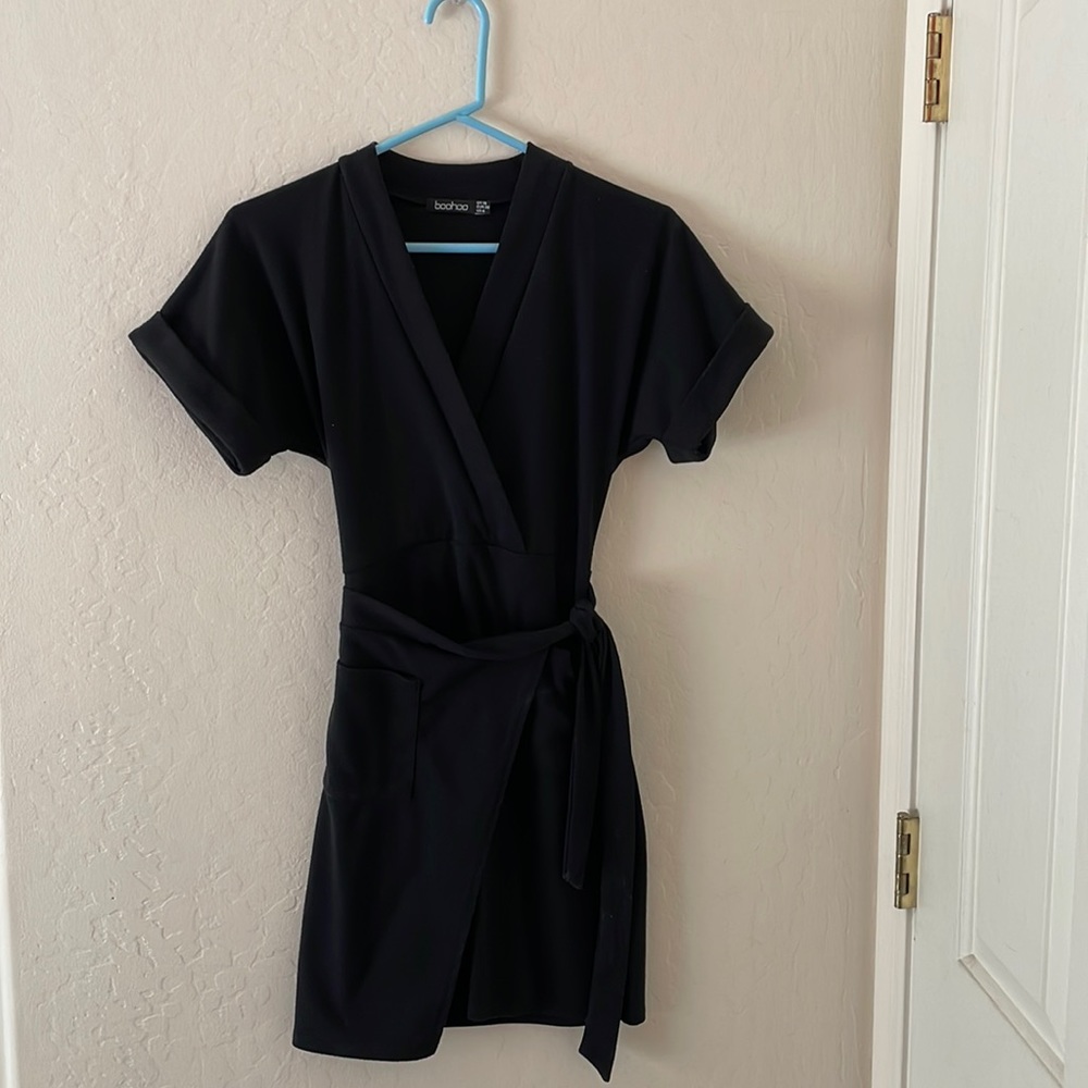 Black v neck wrap dress